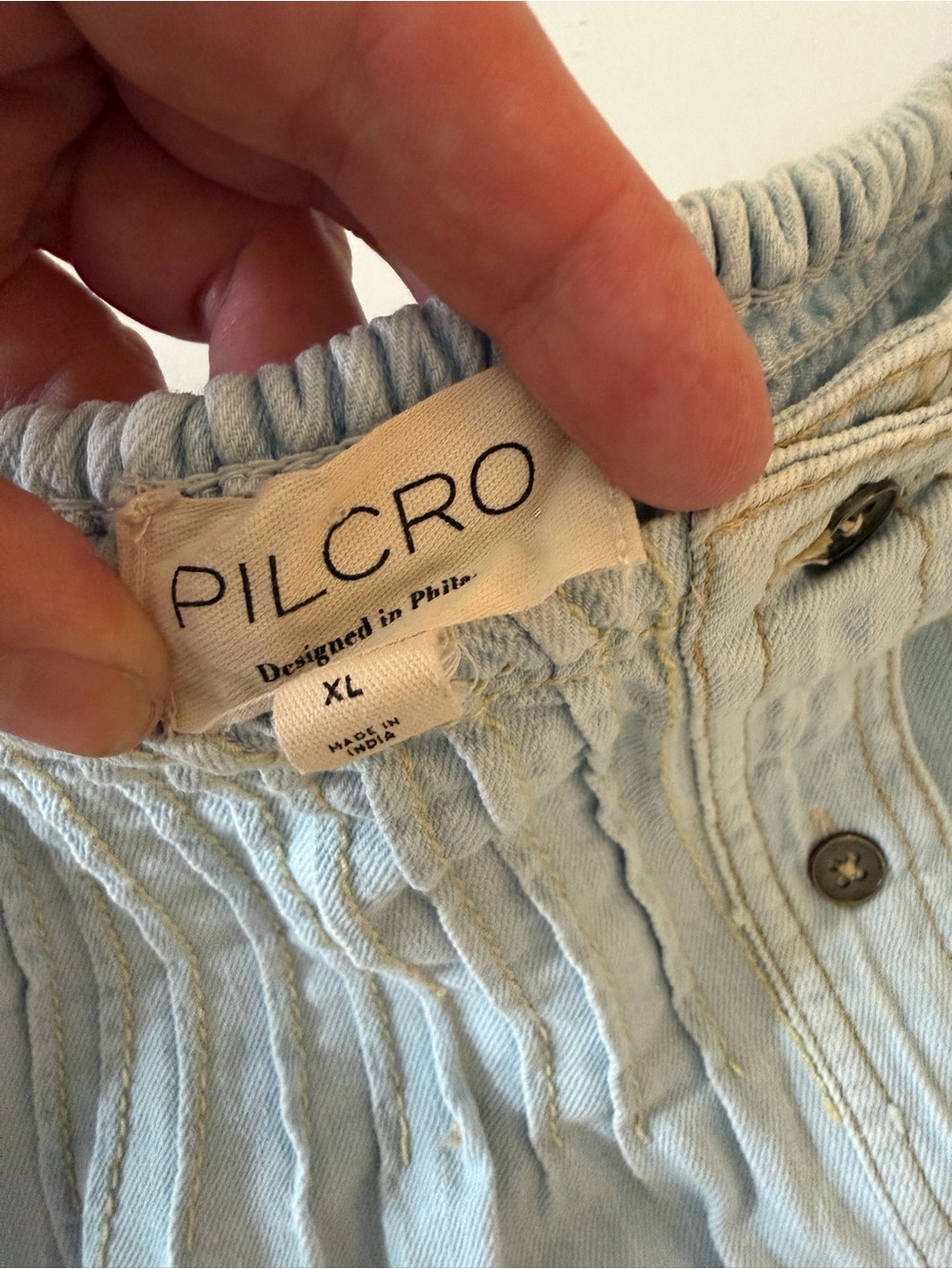 Anthropologie Pilcro Light Wash Cotton Pintuck Basque-Waist Denim Maxi Skirt XL - Picture 11 of 16